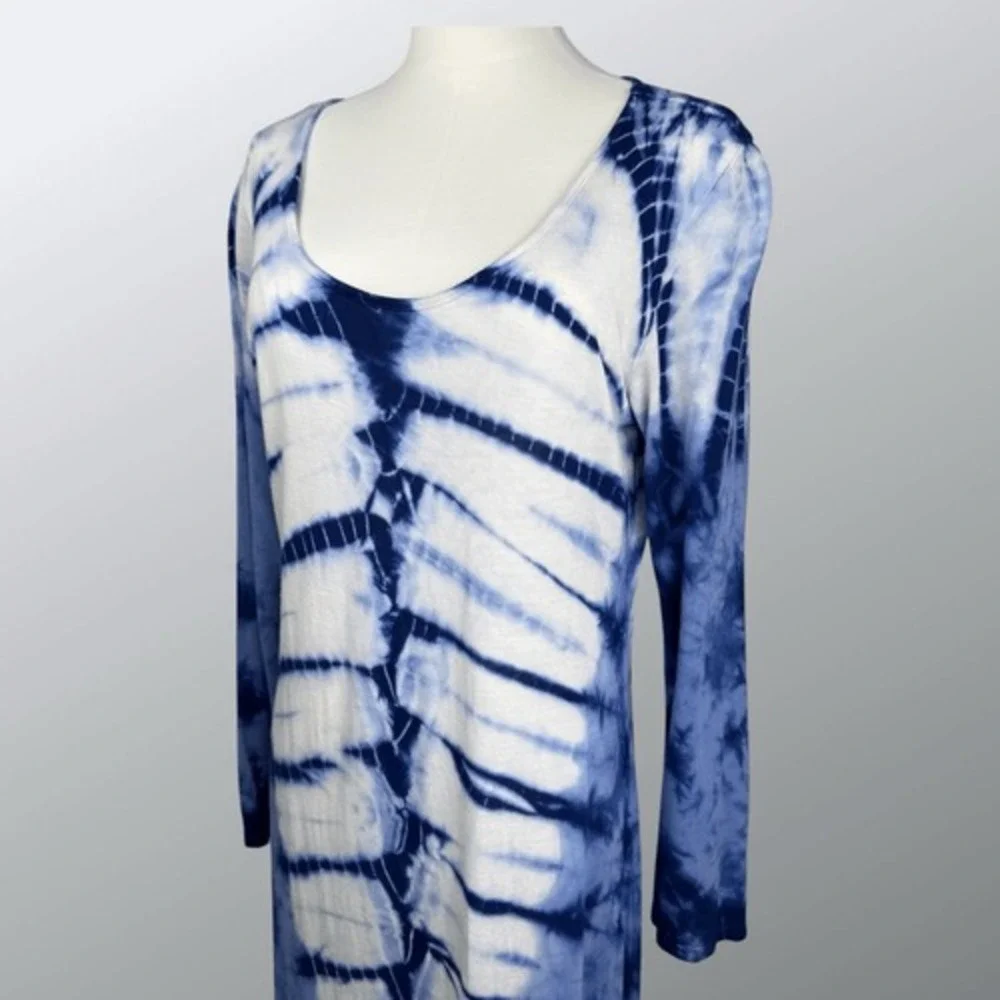 Romeo & Juliet Couture Womens Tie Dye Maxi Dress Size L Blue White‎ Boho Resort - Picture 6 of 16